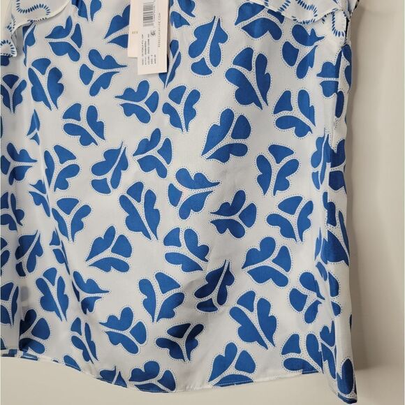 Rebecca Taylor Perla Printed Ruffled Silk Top In Snow Combo S - Picture 8 of 9